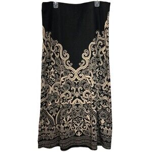ECI New York Skirt Women's Sz XL Black/Beige Graphic Maxi Casual/Career Pull On